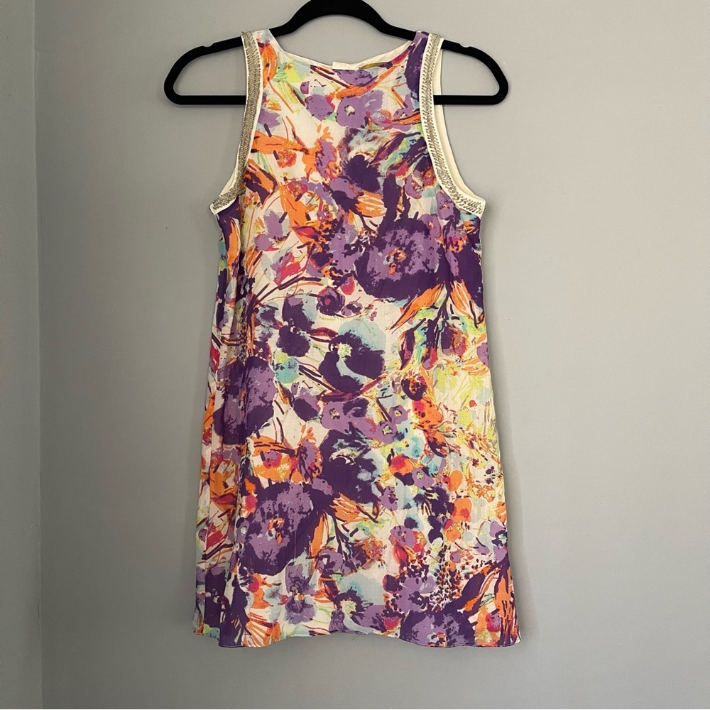 Nicole Miller Beaded Multicolor Watercolor sleeveless mini shift dress size XL
